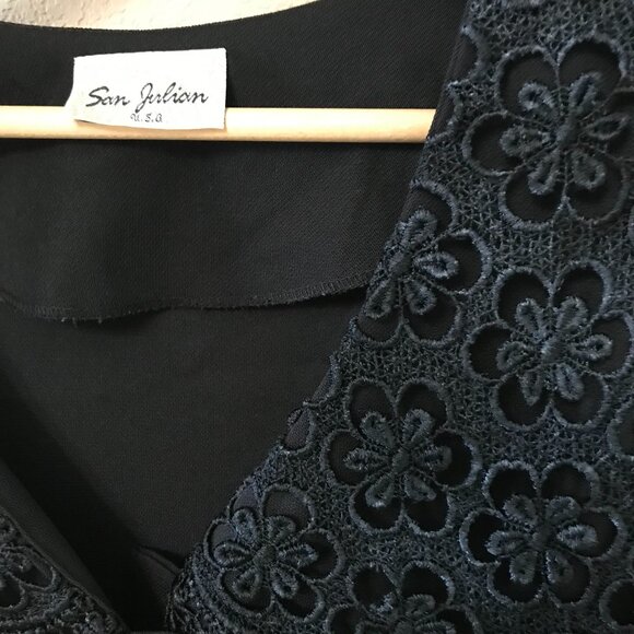 San Julian Tunic Blazer: Vintage Crocheted Lace Collar Crystal Buttons Black M - Picture 7 of 11